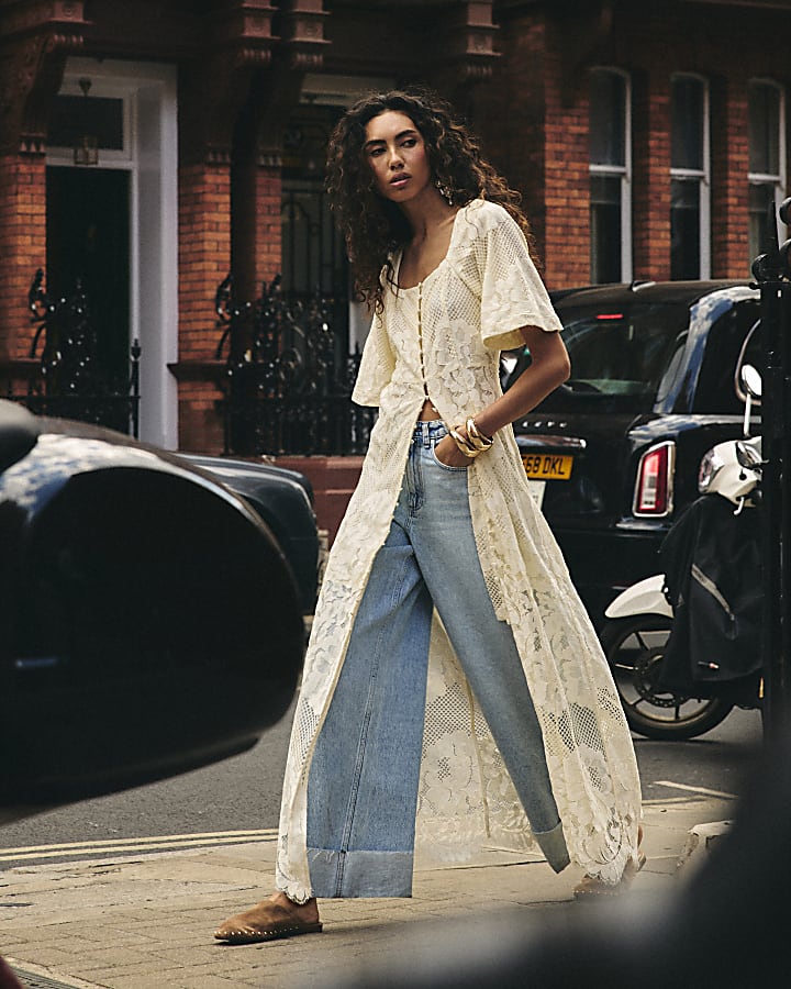 Cream Lace Ruffle Maxi Dress