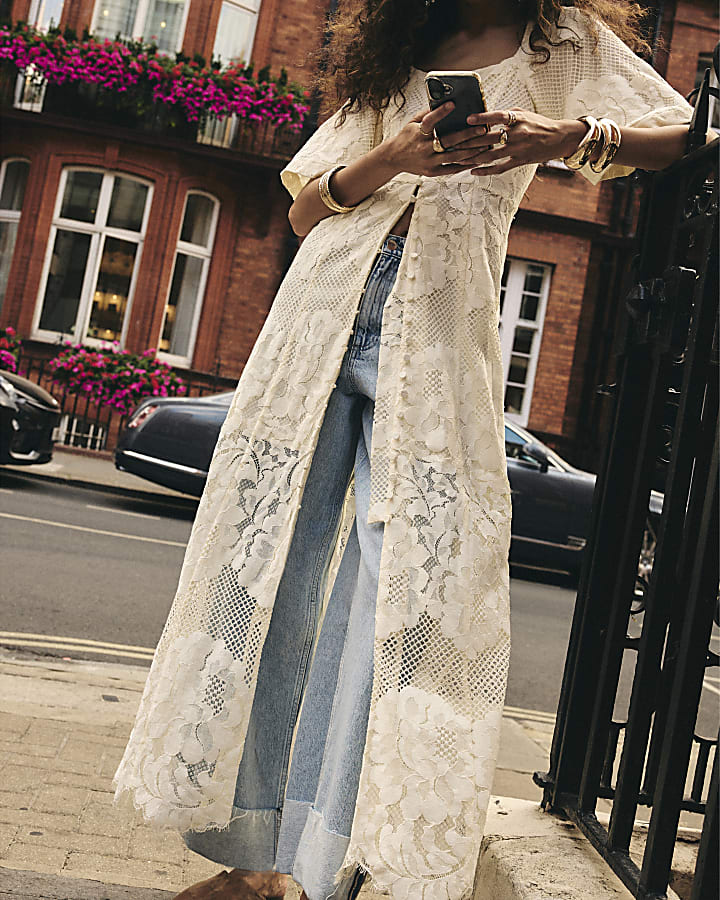 Cream Lace Ruffle Maxi Dress