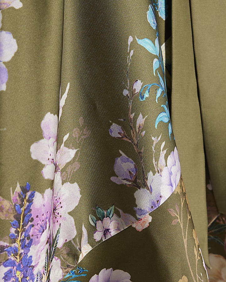 Khaki Floral Wrap Front Mini Dress
