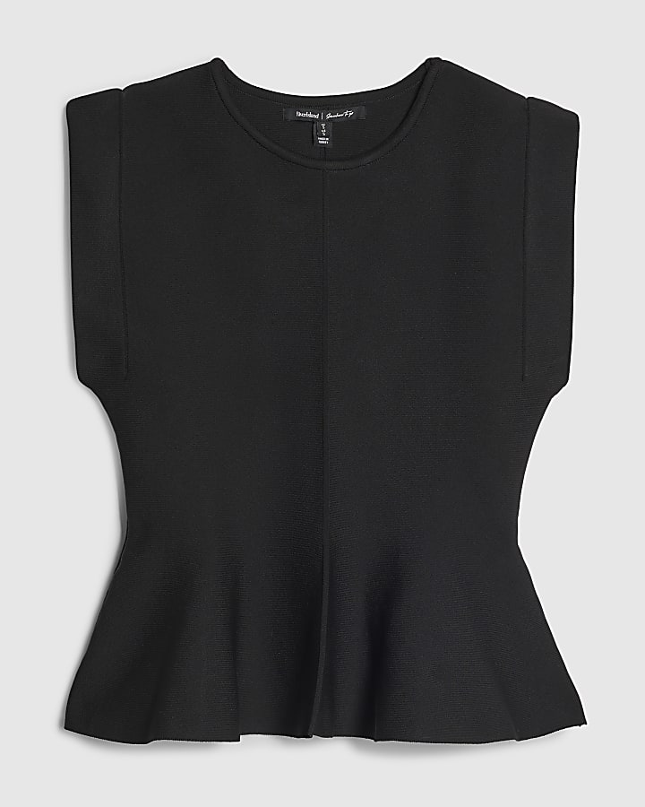 Black Sleeveless Knit Peplum Top