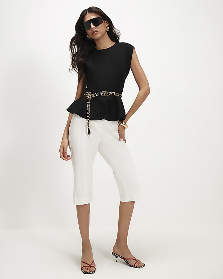 Black Sleeveless Knit Peplum Top
