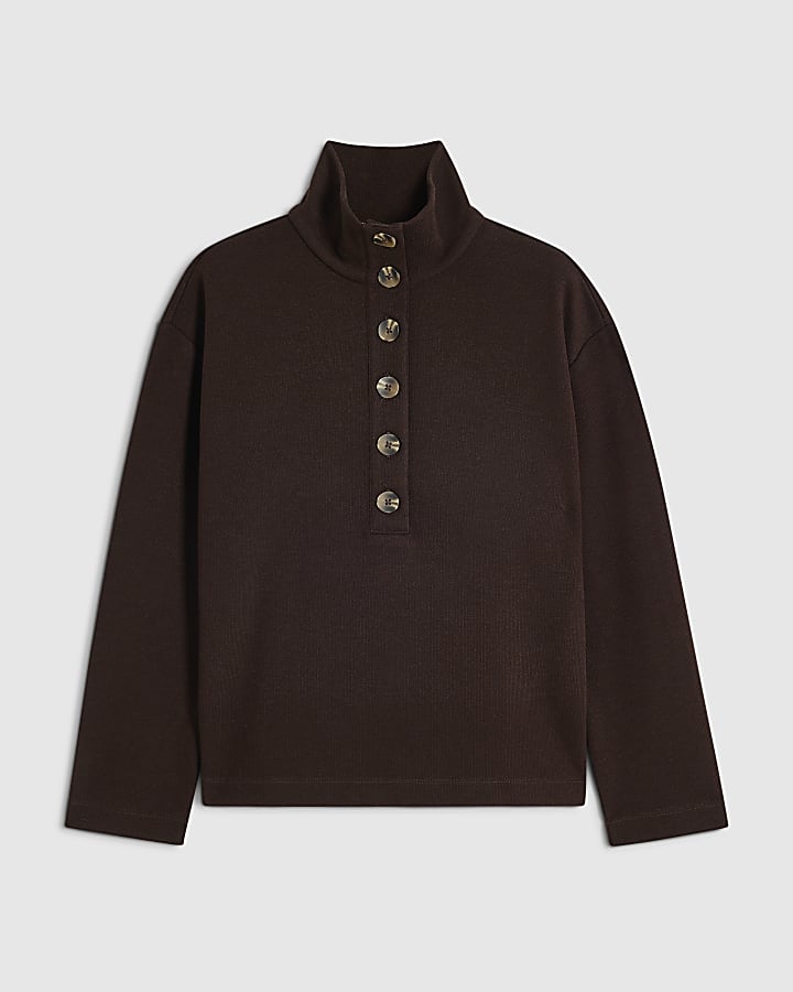 Brown Cosy Funnel Neck Sweatshirt