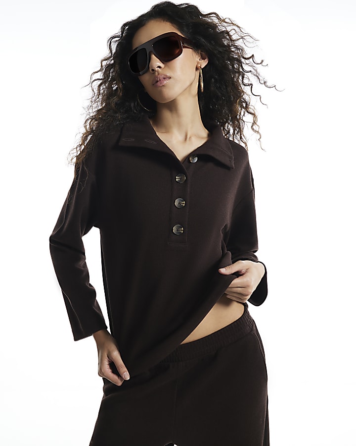 Brown Cosy Funnel Neck Sweatshirt