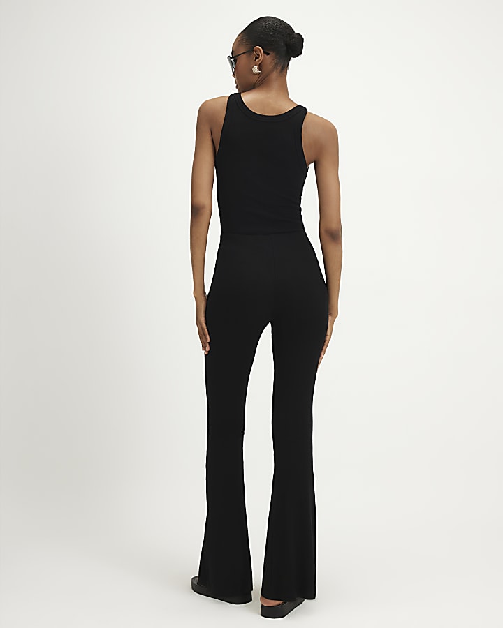 Black Rib Flare Leggings