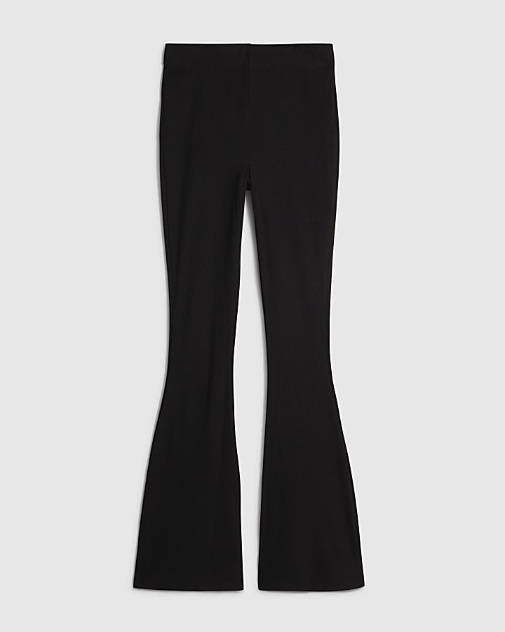 Black Rib Flare Leggings