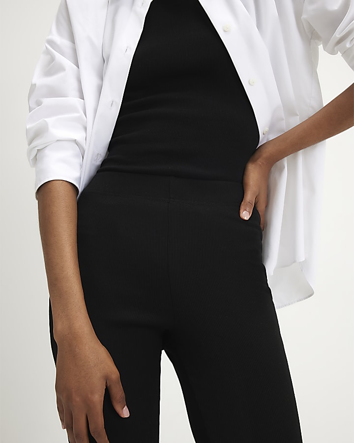 Black Rib Flare Leggings