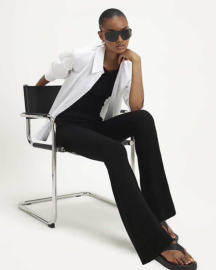 Black Rib Flare Leggings