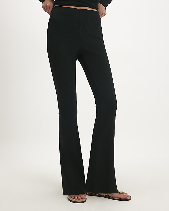 Green Rib Flare Leggings