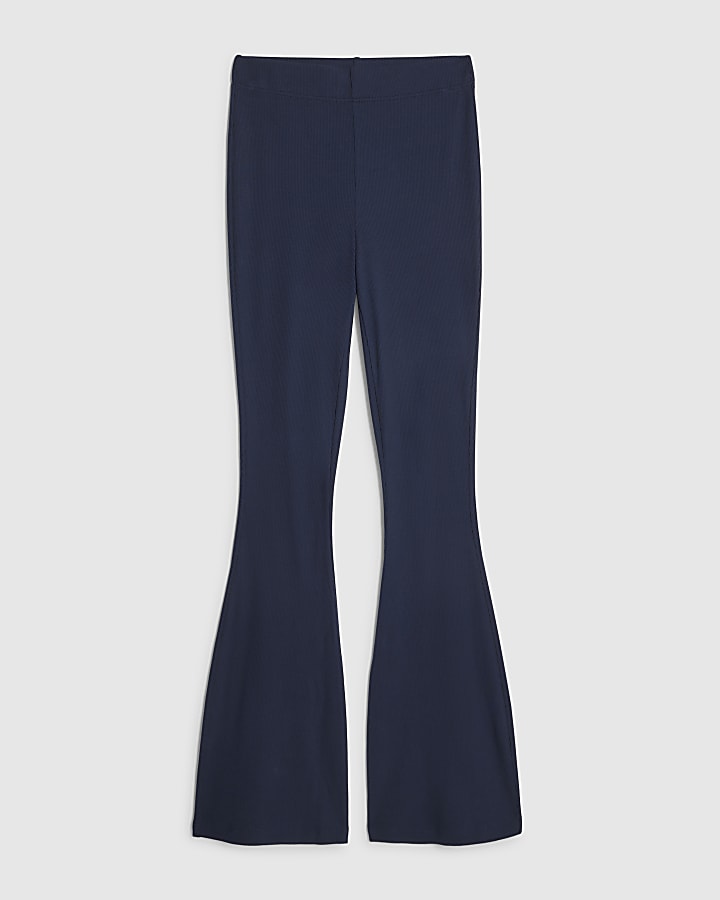 Navy Ribbed Flared Leggings