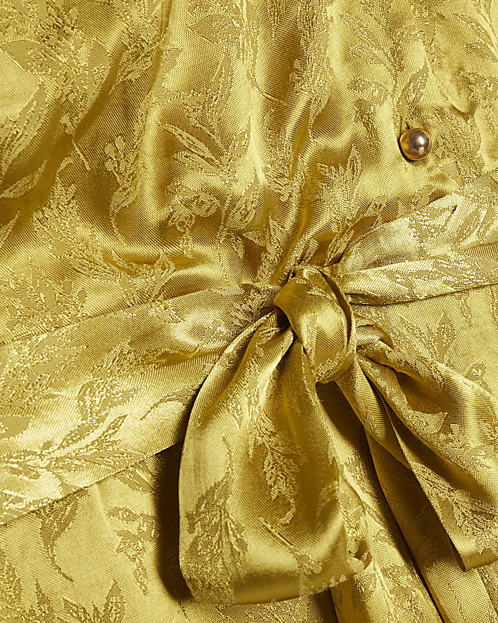 Gold Satin Jacquard Wrap Jumpsuit