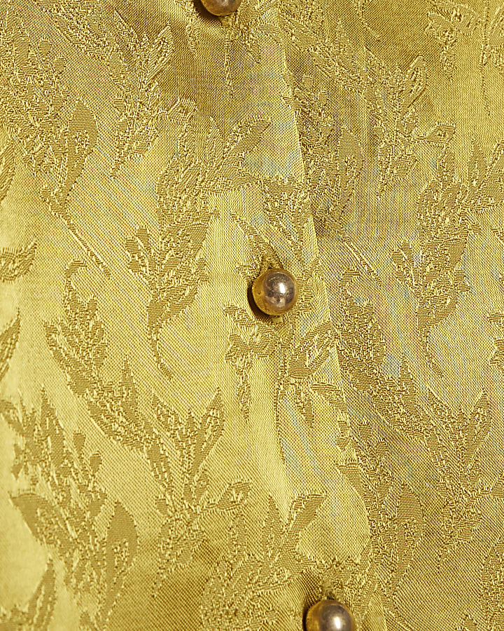 Gold Satin Button Wrap Mini Dress