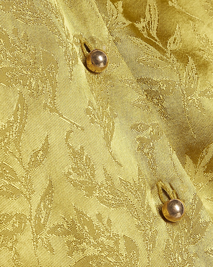 Gold Satin Jacquard Button Wrap Top
