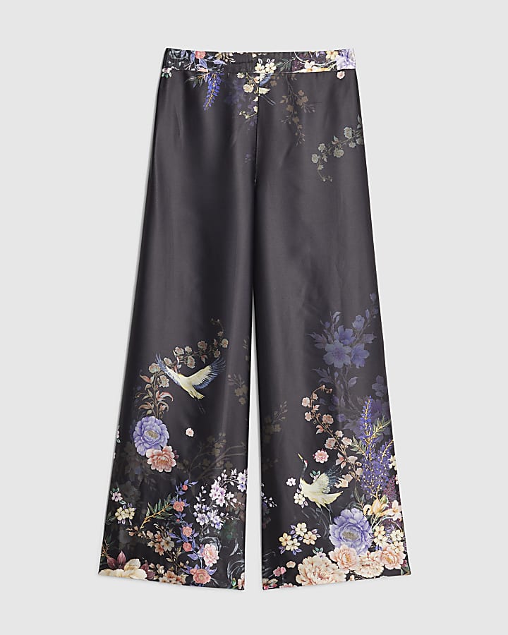 Black Floral Wide Leg Trousers