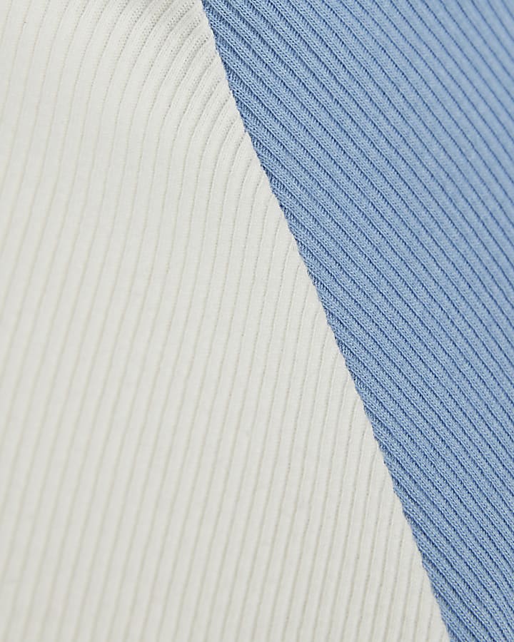 Blue Baseball Ribbed Long Sleeve Top
