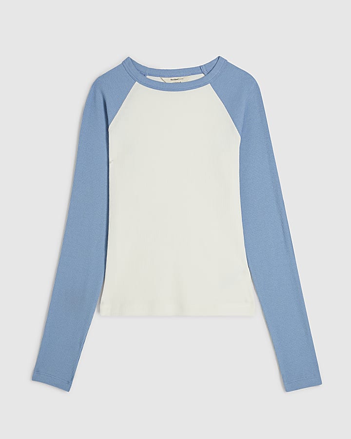 Blue Baseball Ribbed Long Sleeve Top