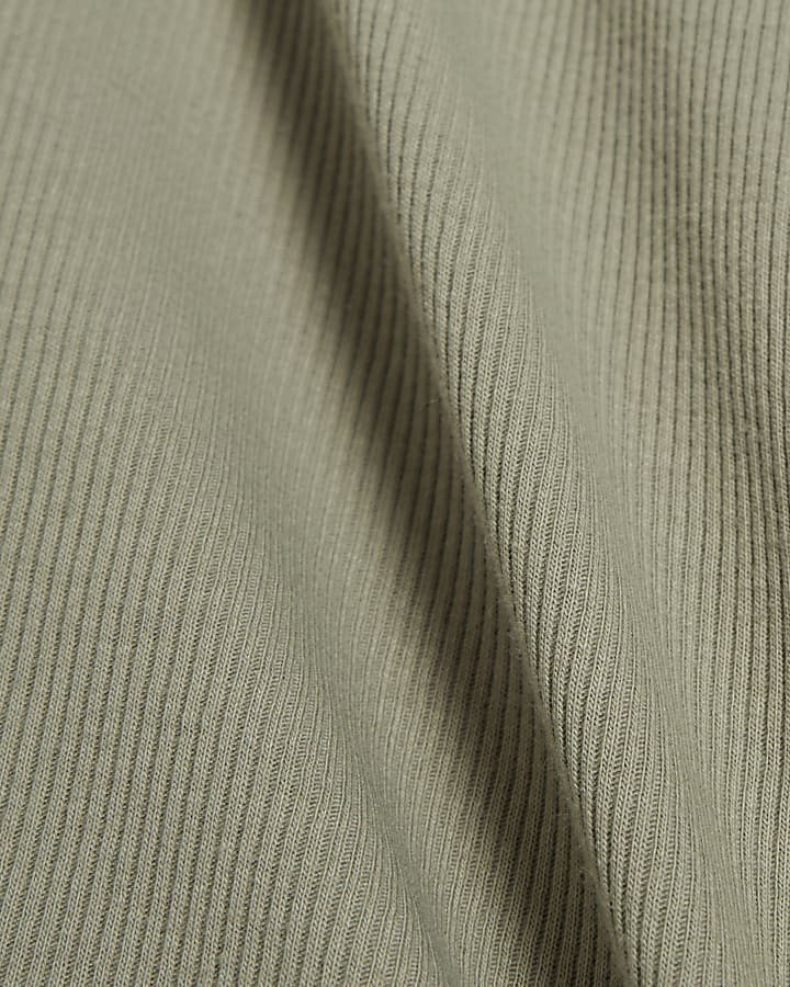 Khaki Baseball Rib Long Sleeve Top