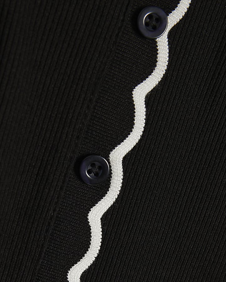 Black Scallop Trim Ribbed Cardigan
