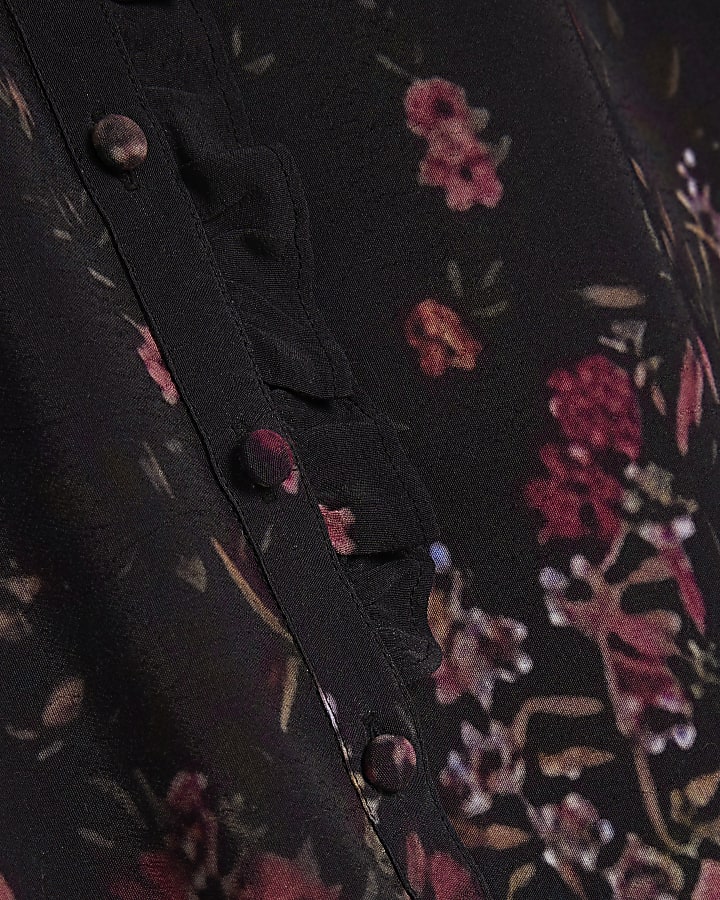 Black Floral Frill Blouse