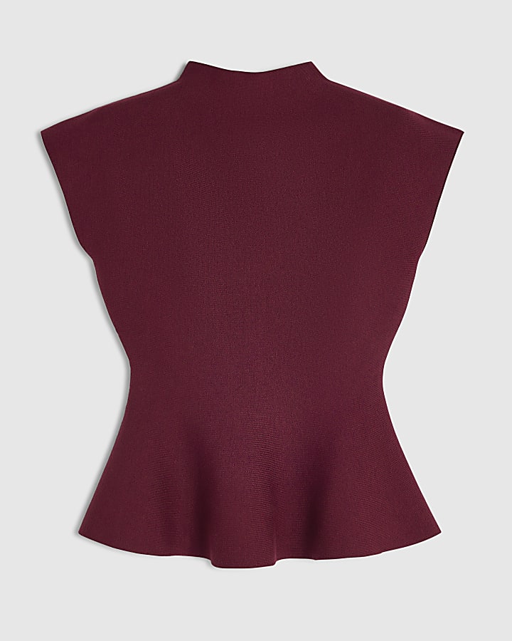 Burgundy Hybrid Satin Knit Peplum Maxi Dress