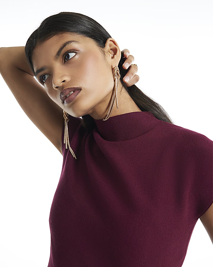 Burgundy Hybrid Satin Knit Peplum Maxi Dress