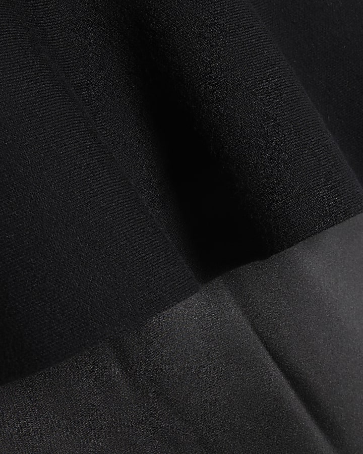 Black Peplum Knit Hybrid Satin Dress