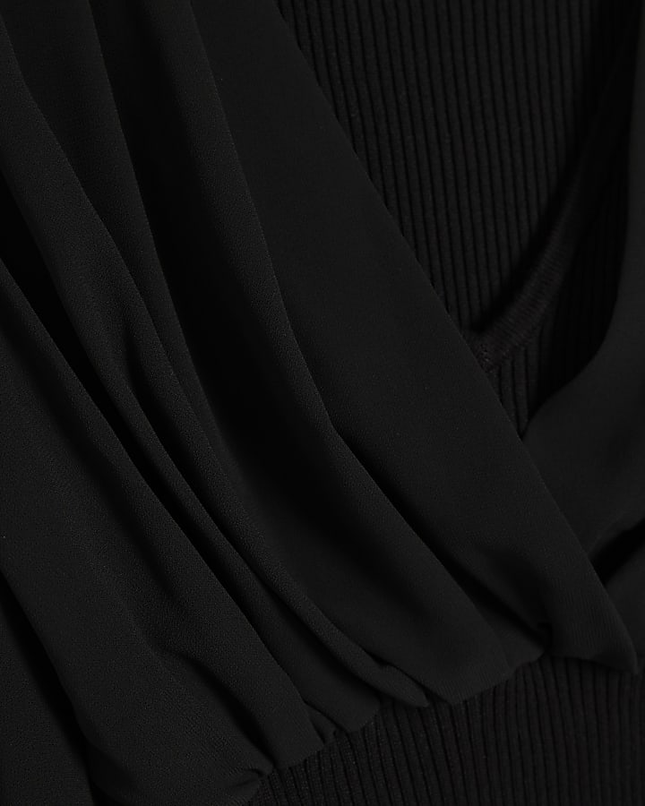 Black Knit Chiffon Corset Blouse