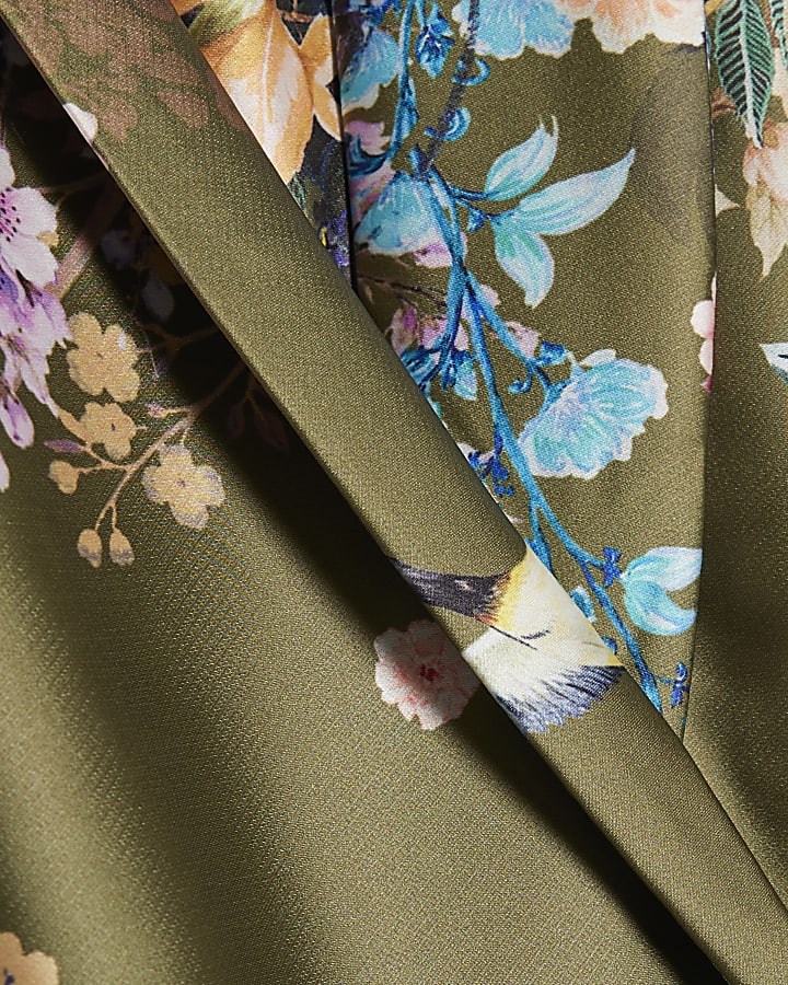 Petite Khaki Floral Wrap Front Mini Dress