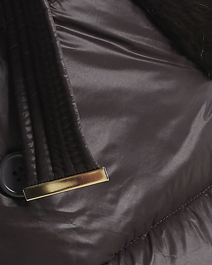 Brown Faux Fur Collar Padded Coat