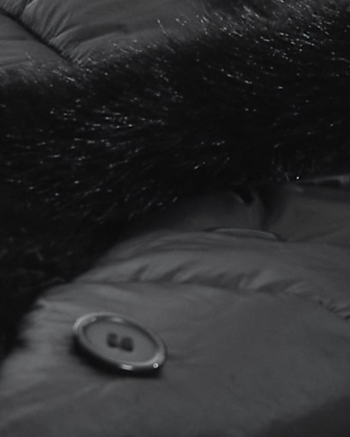 Black Faux Fur Collar Padded Coat