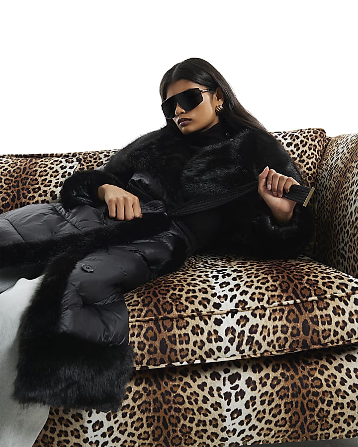 Black Faux Fur Collar Padded Coat