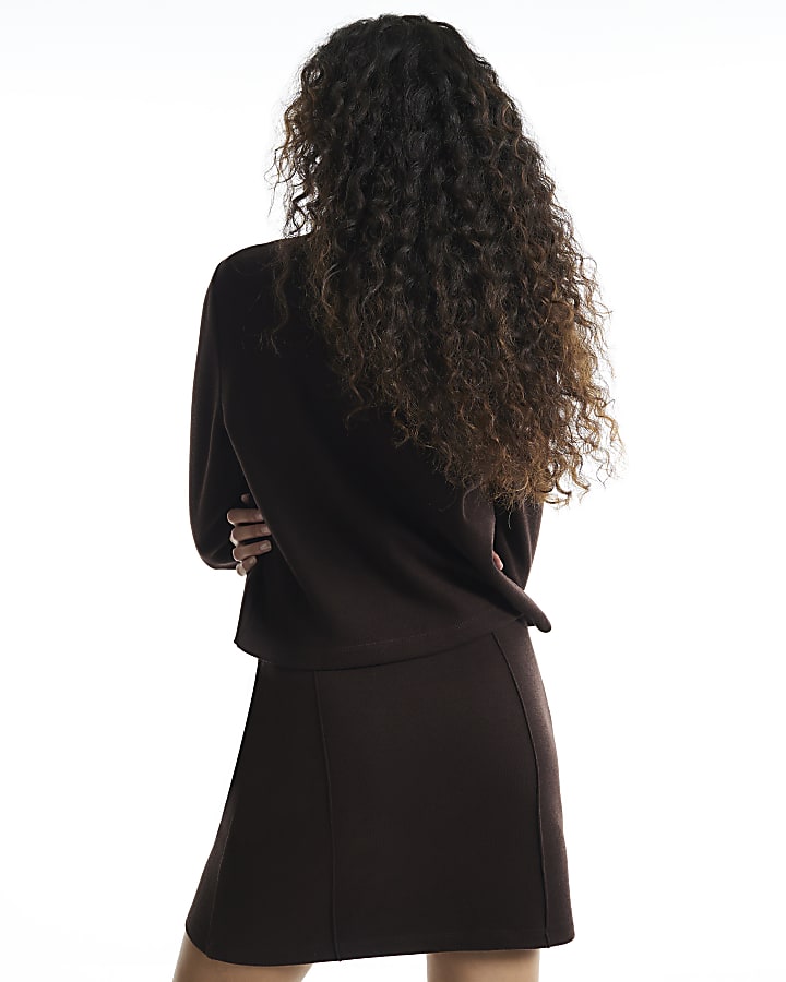 Brown Seam Detail Cosy Mini Skirt