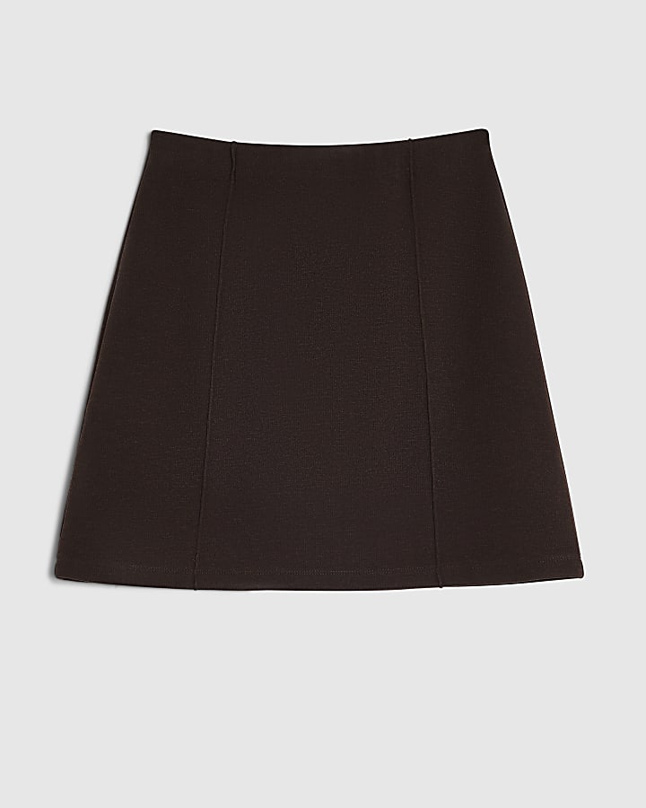 Brown Seam Detail Cosy Mini Skirt