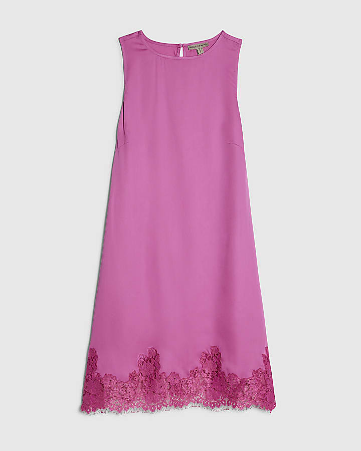 Pink Lace Cutwork Hem Mini Dress