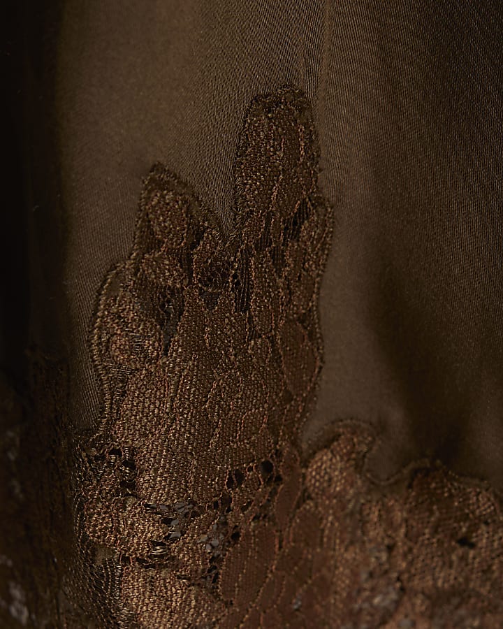 Khaki Lace Cutwork Hem Mini Dress