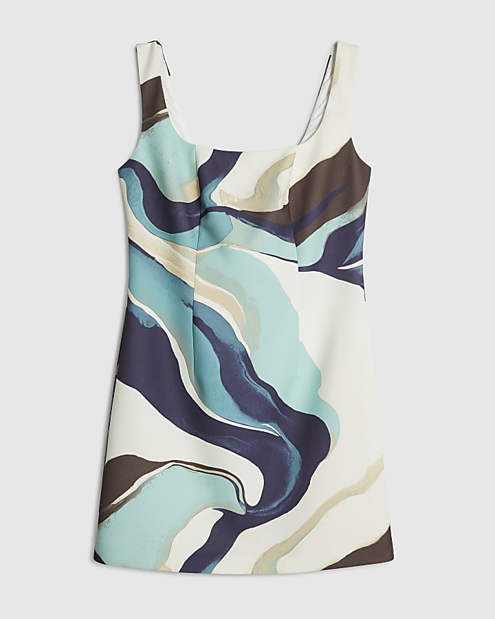 Blue Abstract Print Mini Dress