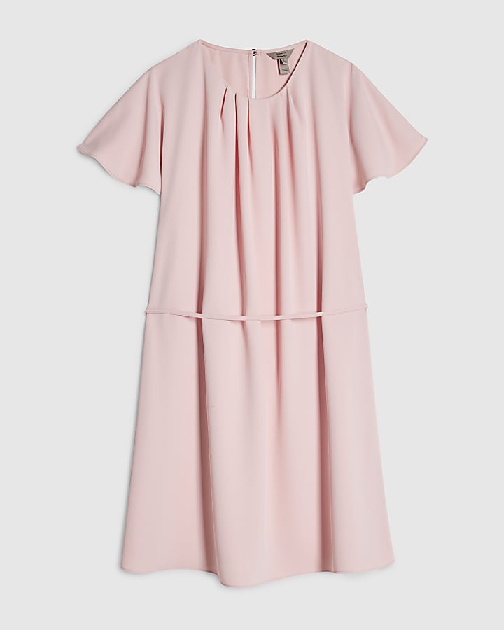 Pink Pleat Neck Mini Shift Dress