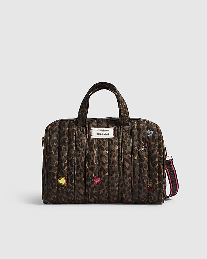 Brown Leopard Print Soft Padded Holdall Bag