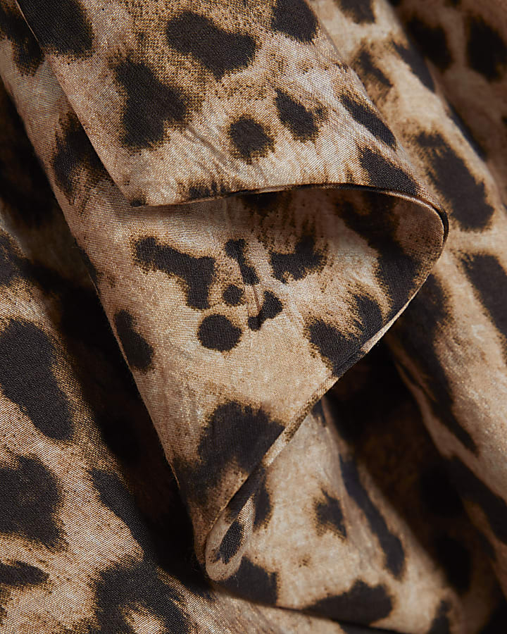 Beige Leopard Print Pussybow Blouse