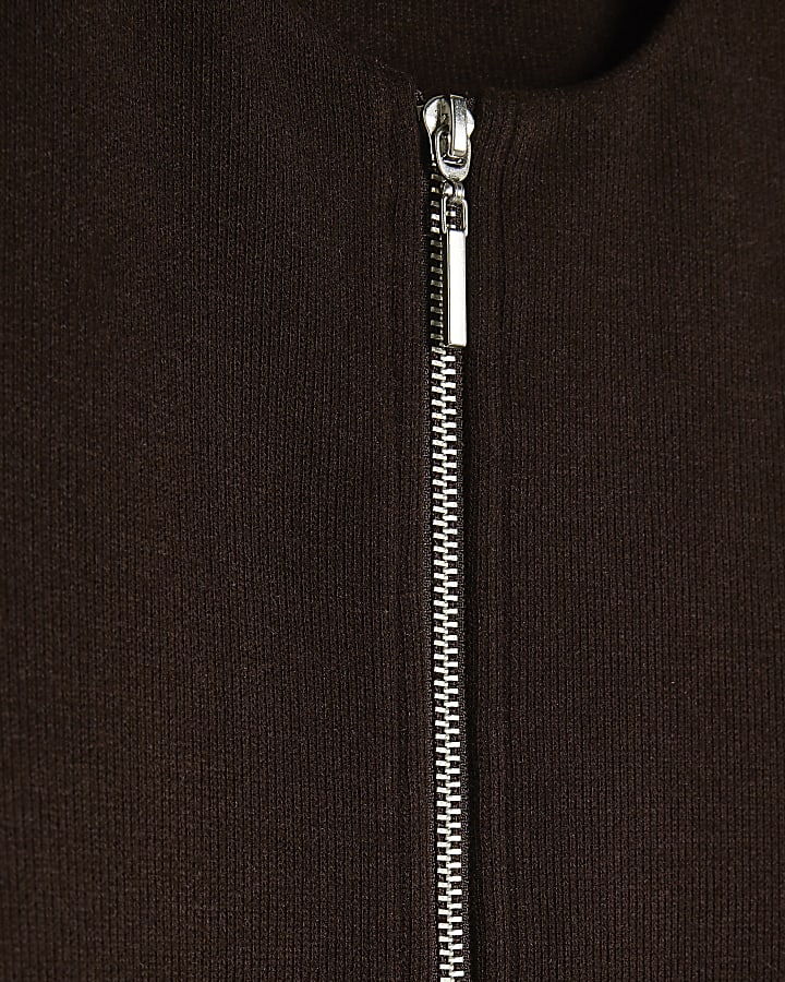 Brown Zip Through Cosy Cardigan