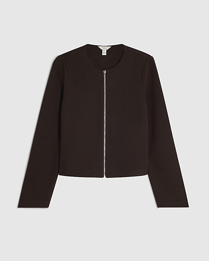Brown Zip Through Cosy Cardigan