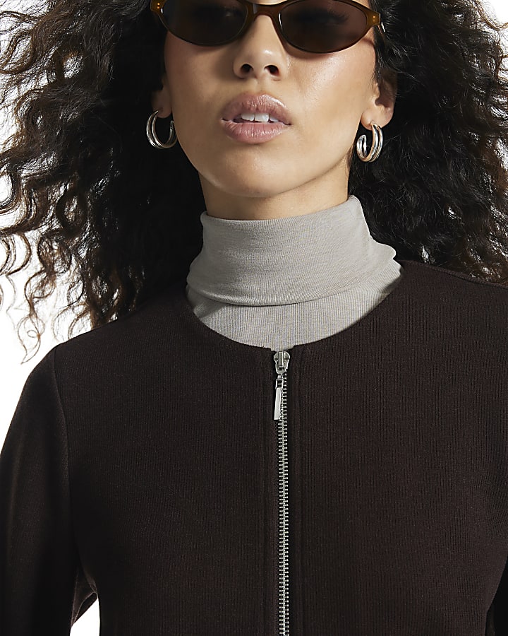 Brown Zip Through Cosy Cardigan