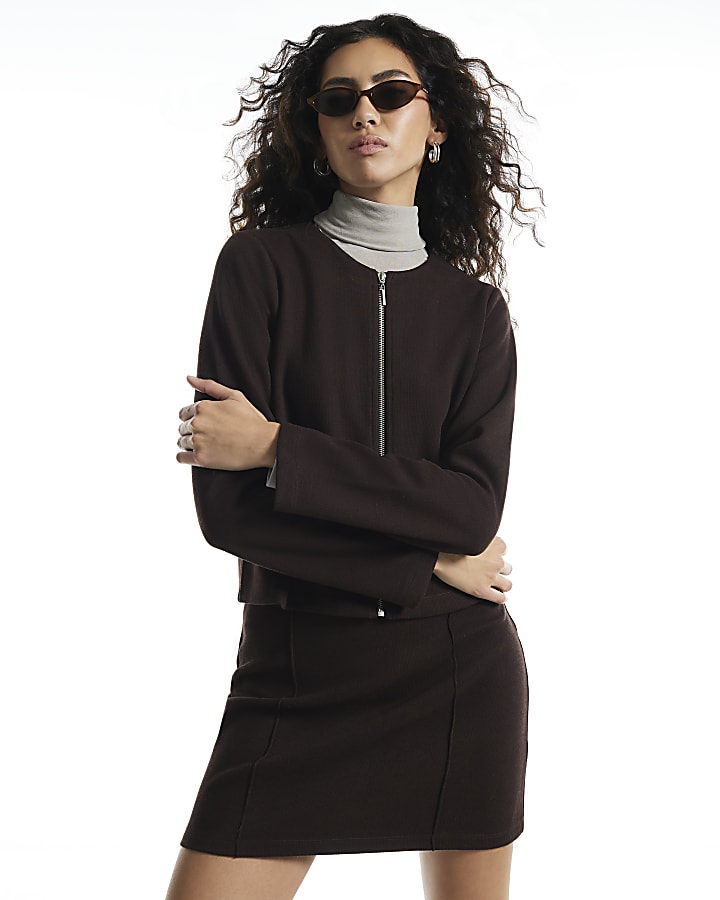 Brown Zip Through Cosy Cardigan
