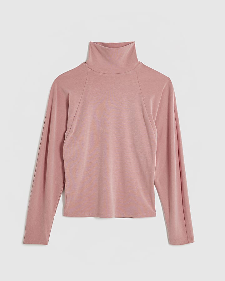 Pink Batwing Roll Neck Top