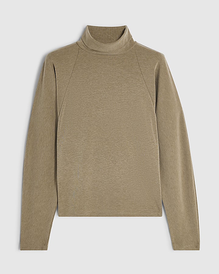 Brown Batwing Roll Neck Top