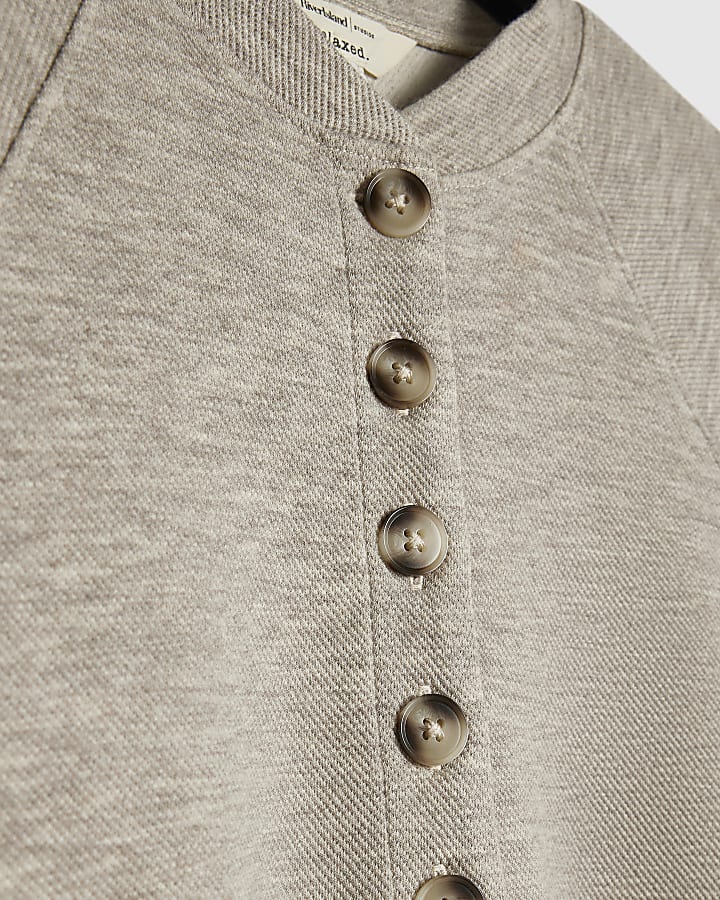 Beige Button Front Sweatshirt