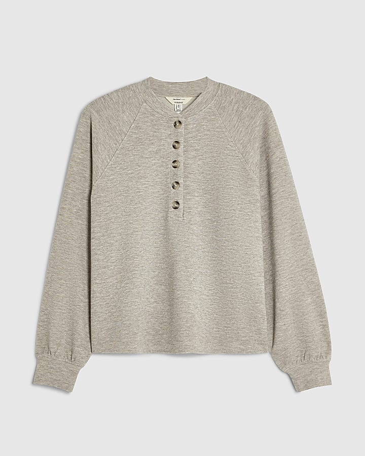 Beige Button Front Sweatshirt