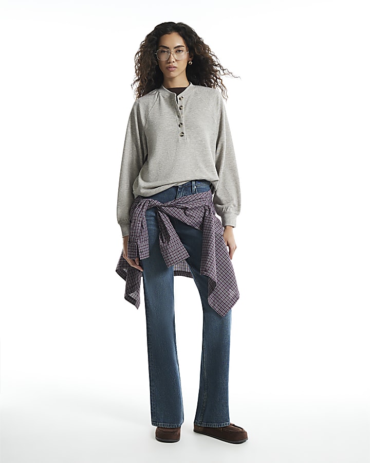 Beige Button Front Sweatshirt