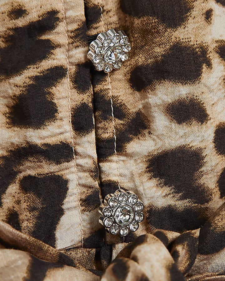 Petite Brown Leopard Belted Skater Dress