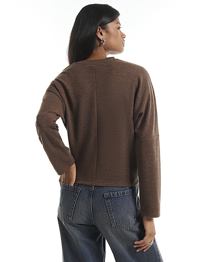 Brown Batwing Pleat Detail Top