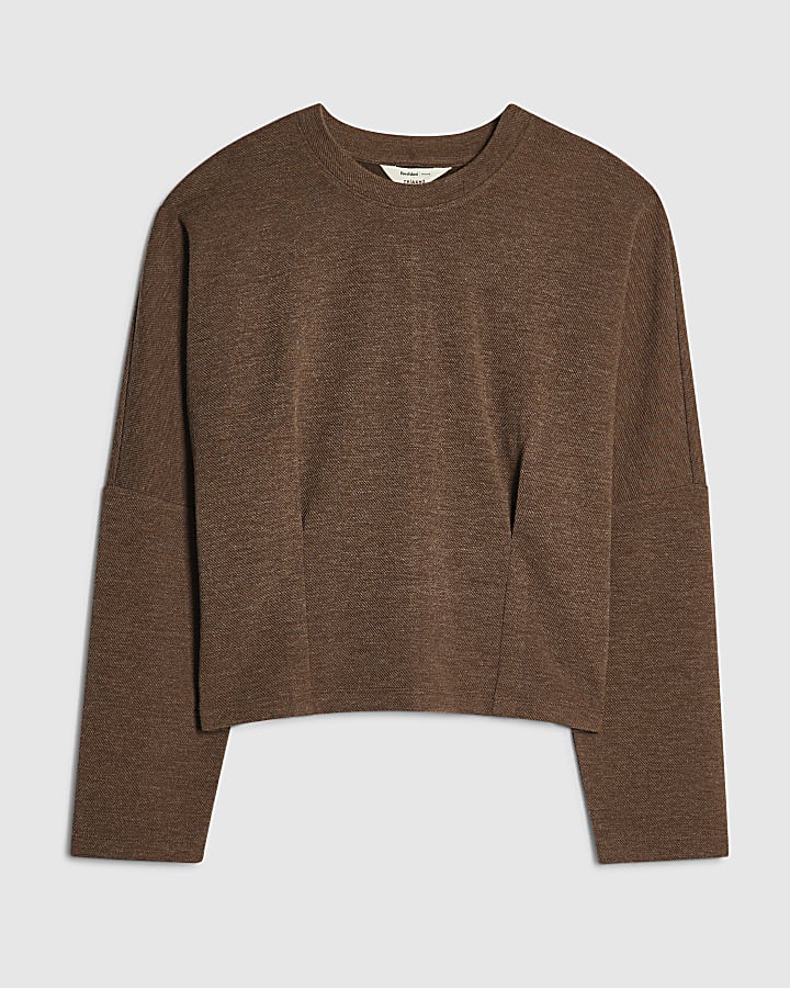 Brown Batwing Pleat Detail Top